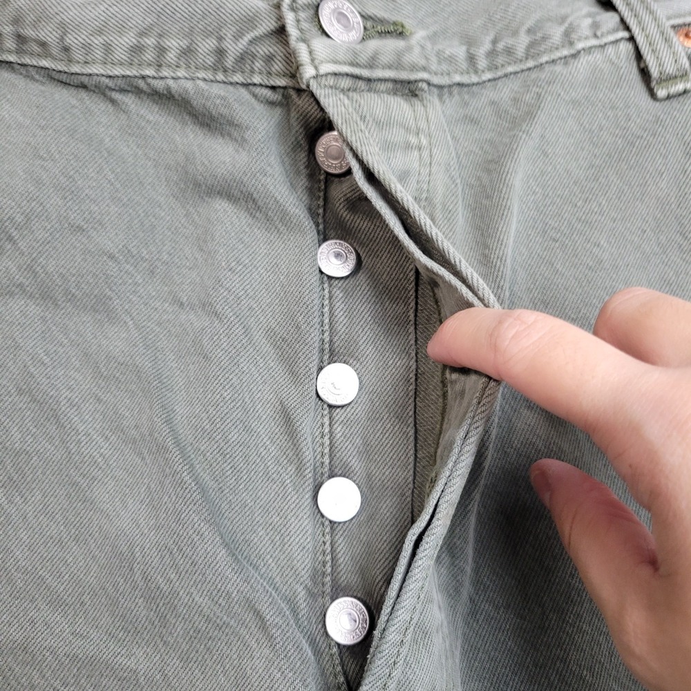 Levis 501 Jeans Mens 44x32 Green Straight Leg Button Fly Work Wear Americana - Picture 6 of 13